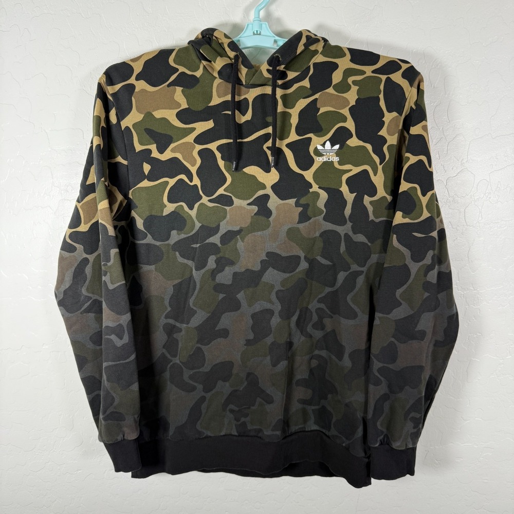 Adidas Hoodie Mens Medium Green Black Camo Sweatshirt Pullover